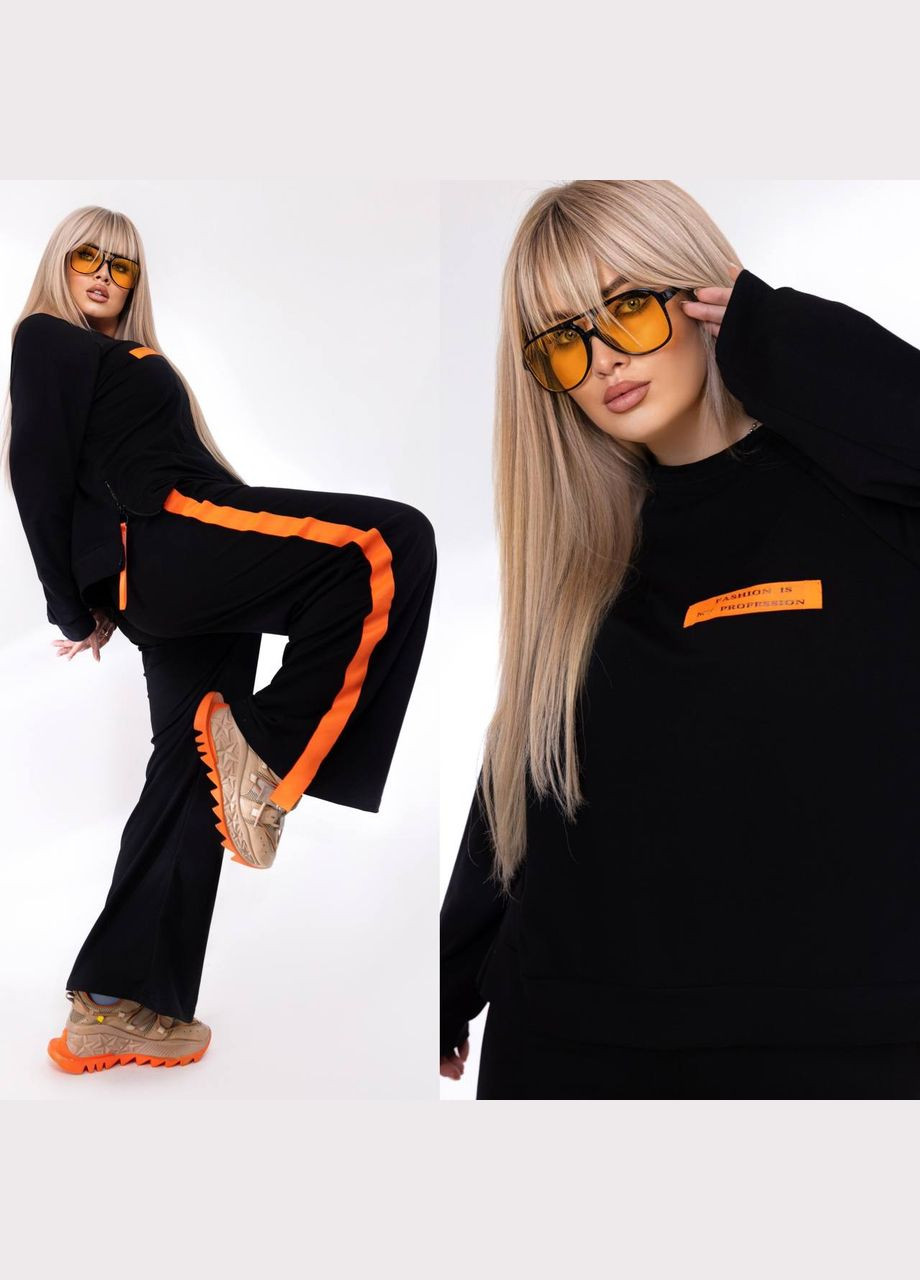 Женский спортивный костюм цвет черный с оранжевым р.50/54 450799 New Trend (282926655)