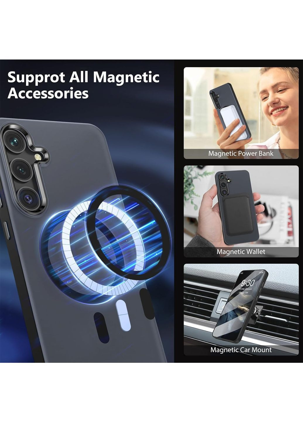 Чехол MagSafe полупрозрачный для Samsung Galaxy S24 + закаленное стекло черный MATEPROX Amazon (361966335)