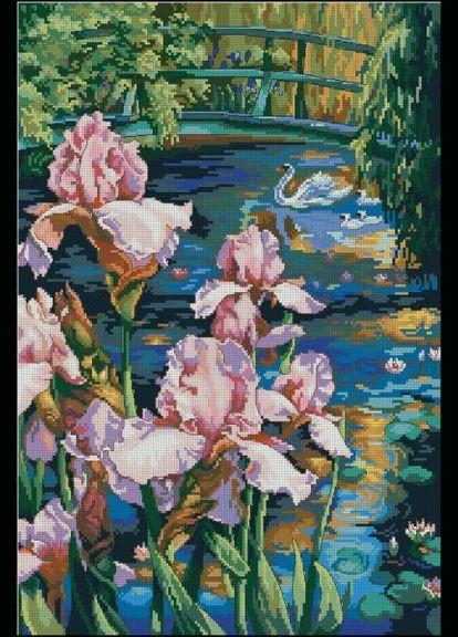 Набір для вишивки хрестиком. Розмір: 24*36 см Іриси та лебеді Лоскуток (315352717)