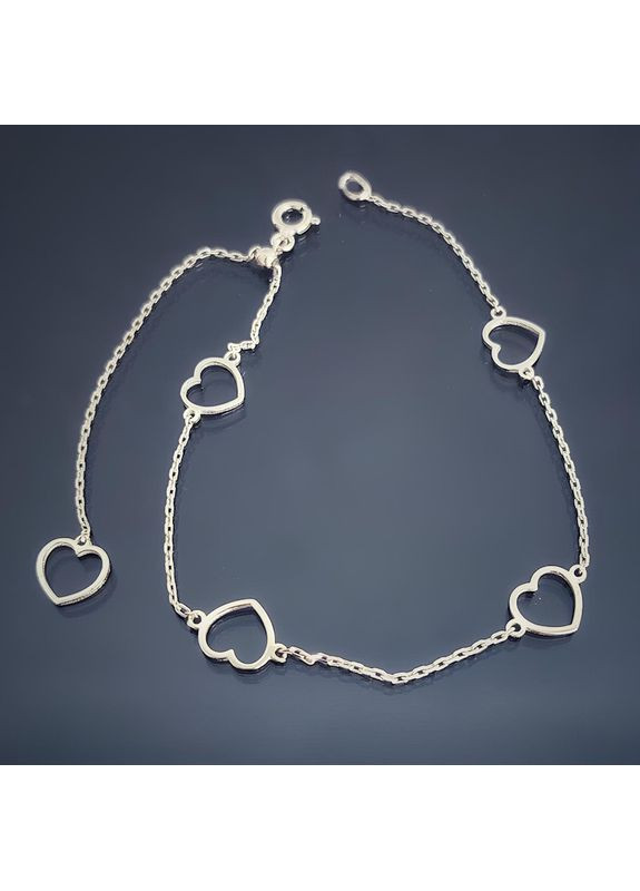 Браслет жіночий срібний з сердечками, розмір 16+7 см No Brand (355922019)