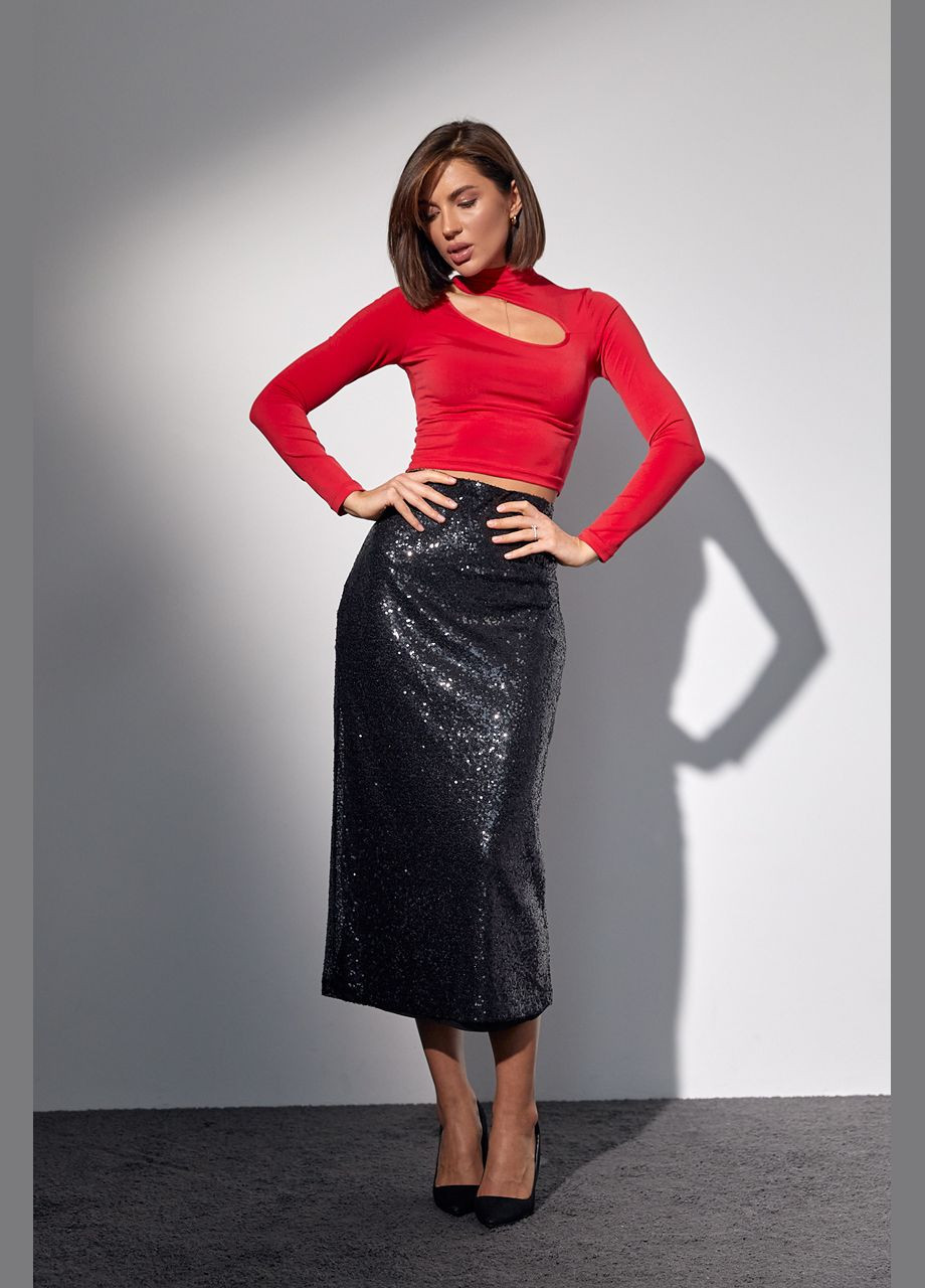 Черная праздничный, вечерний однотонная юбка-карандаш с пайетками Liton карандаш