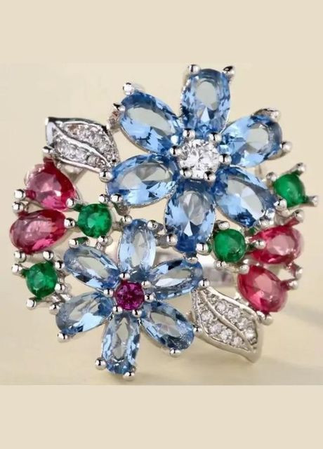 Кольцо для девушки с множеством разноцветных камней фианитами р. 16 Fashion Jewelry (285110749)