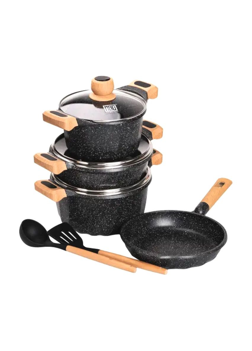 Набір посуду 3 каструлі з мармуровим покриттям для приготування їжі та жароміцна сковорода ProDobro (364192691)