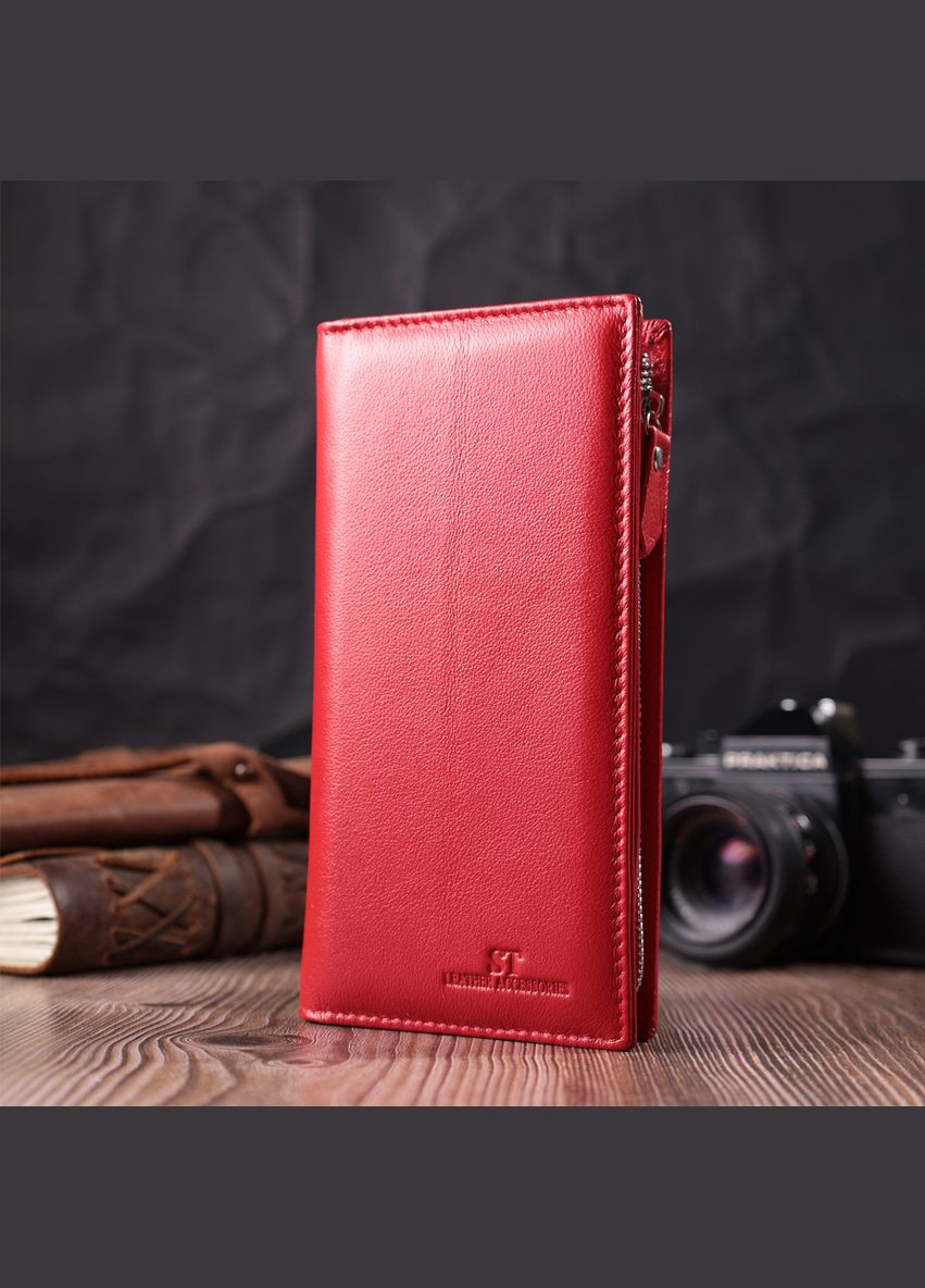 Яскравий гаманець-клатч для стильних жінок із натуральної шкіри червоний 22533 st leather (329198516)