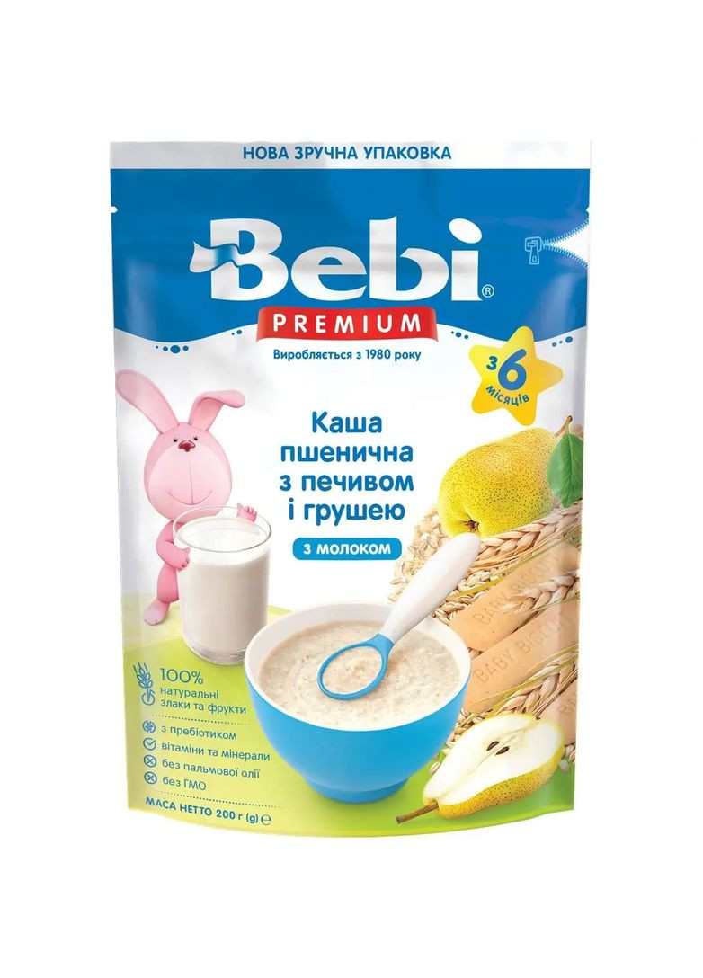 Молочна каша Premium Пшенична з печивом та грушею, 200 г Bebi (331790862)