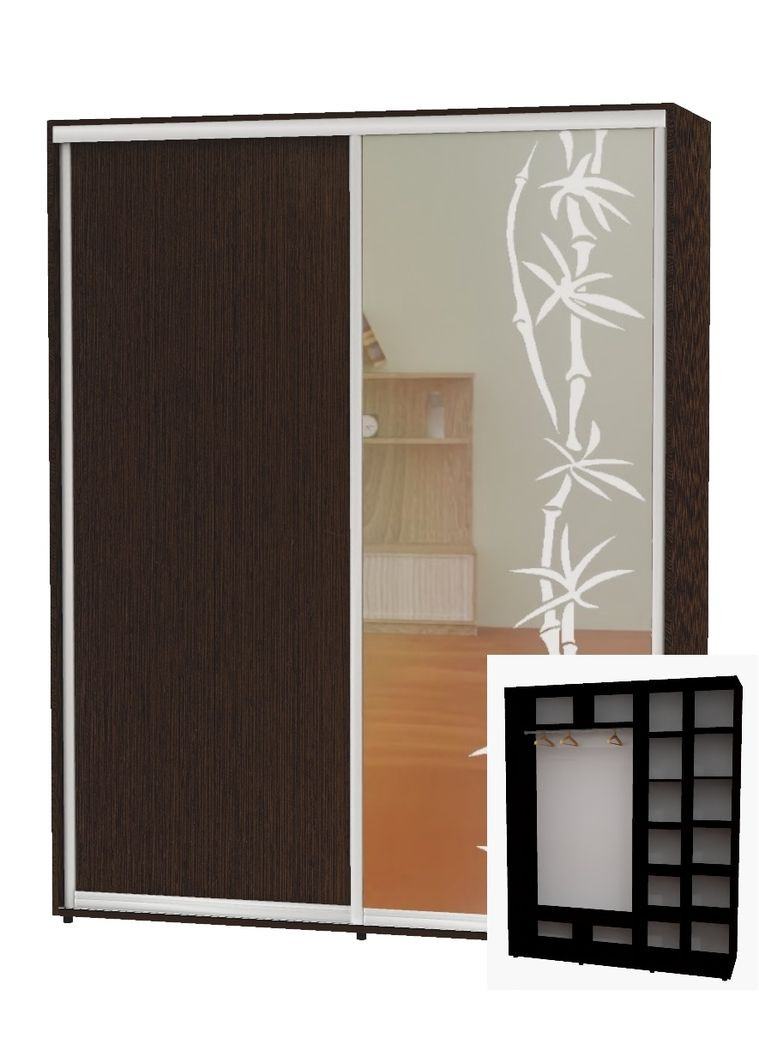Шафа-купе дводверна 200*60*250 Венге магія ДСП/Дзеркало з піскострумним малюнком Алекса (360449293)