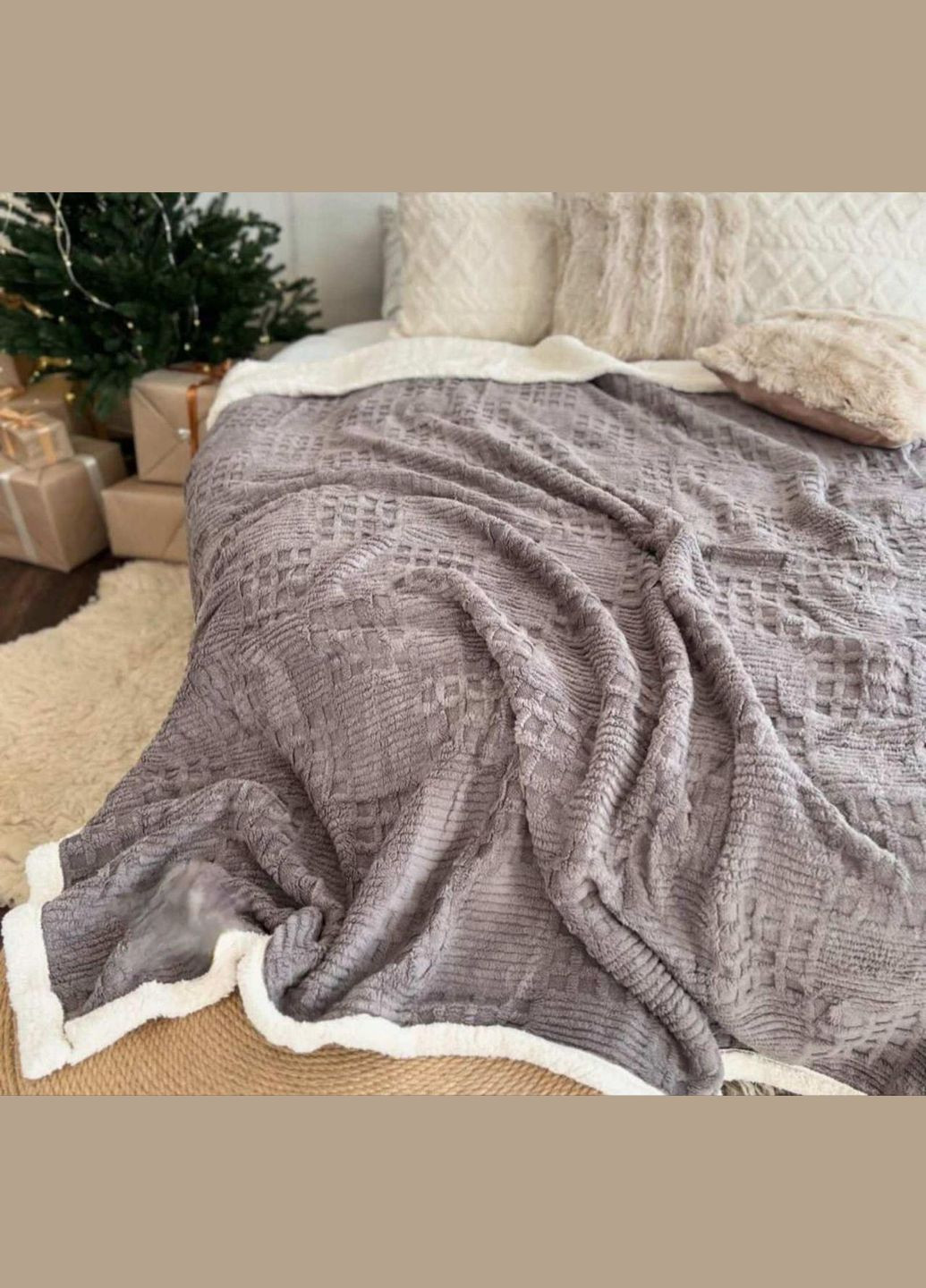 Теплый плед на овчине Евро 200х230 Графит (П4vik-pled-ovchina-002-04) No Brand (316231161)