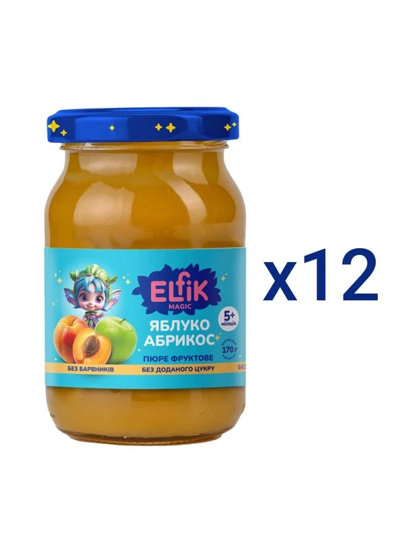 Пюре Яблуко-Абрикос 2040 г (12 шт. по 170 г) Elfik Magic 764181_12шт (338181716)