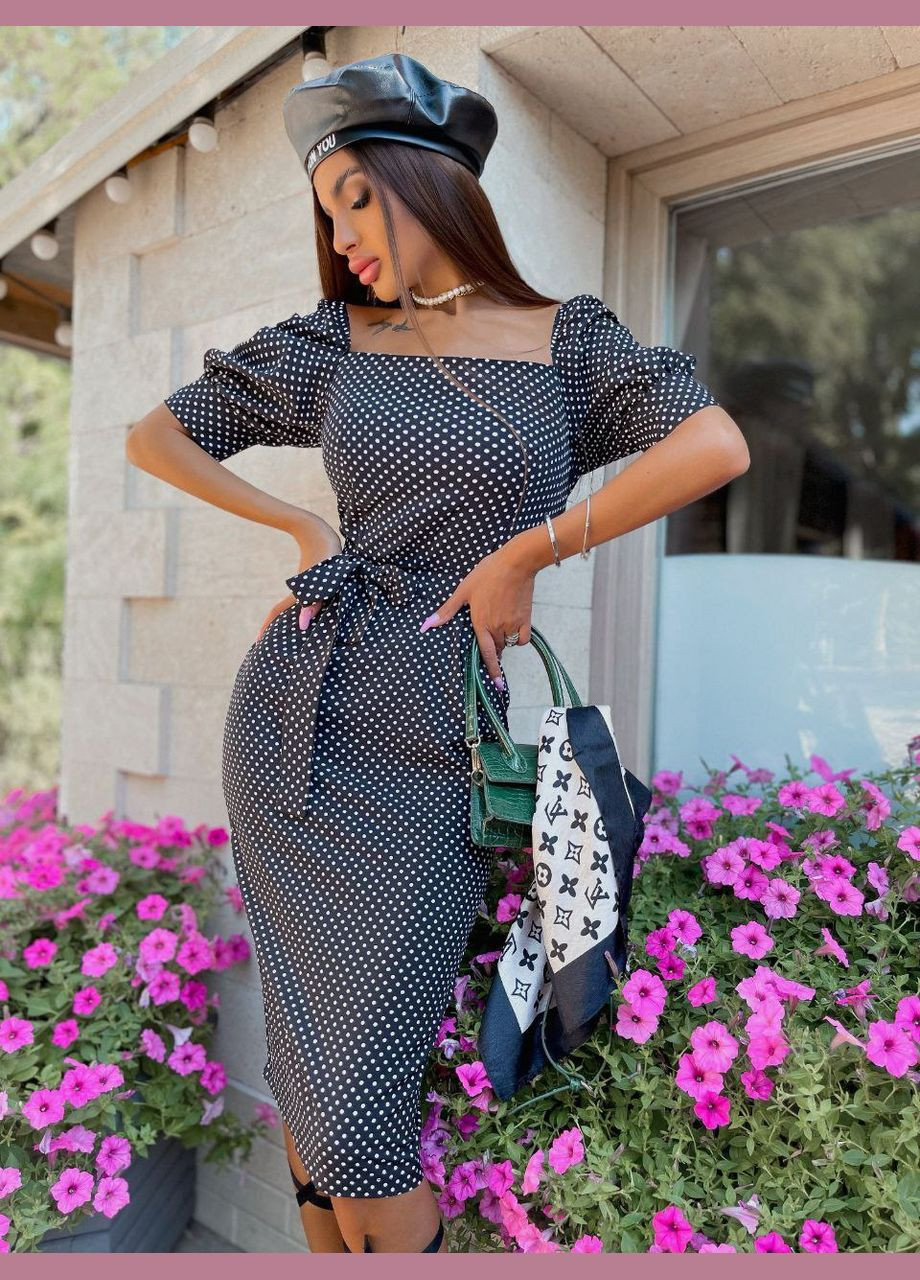 Чорна ділова, повсякденний, кежуал, вечірня жіноча сукня футляр No Brand в горошок