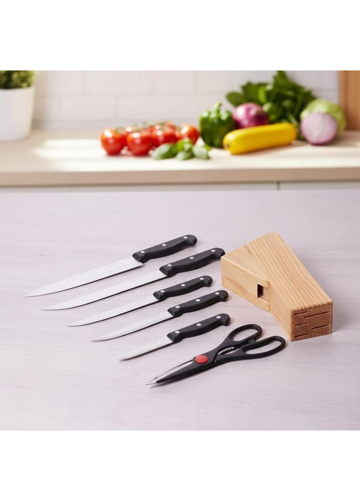 Набор ножей 7 предметов, нержавеющая сталь, бакелит, деревянная подставка. Kamille (366818074)