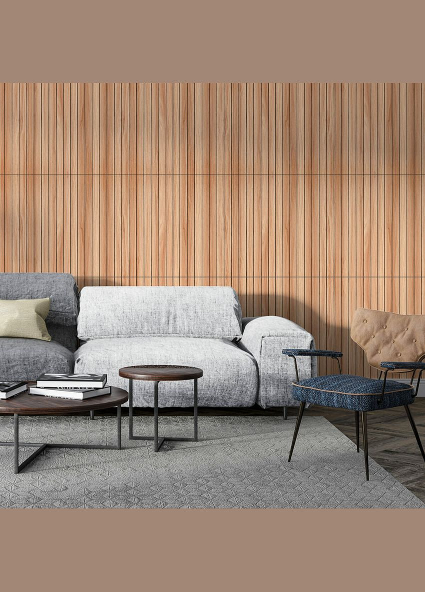 Покриття вінілове самоклеюче 3D рейки тік золотистий 600*600*2,8мм (D) SW-00002203 Sticker Wall (326064016)