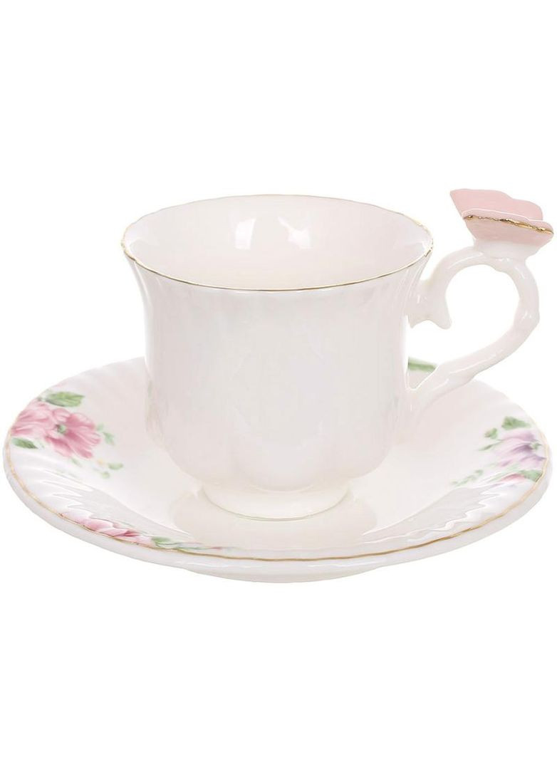 Кофейный фарфоровый набор Бабочка Флорал 6 чашек 90мл и 6 блюдец сервиз для кофе и чая посуда для 6 персон BonaDi (368989769)