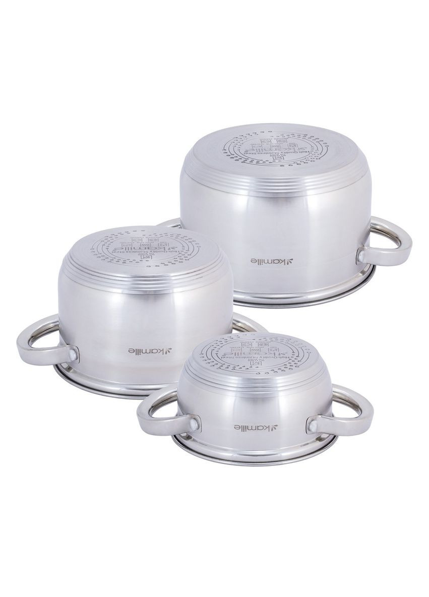 Набор кастрюль 6 предметов (1л, 1.8л, 2.5л; ) из нержавеющей стали KM5628S Kamille (342117469)