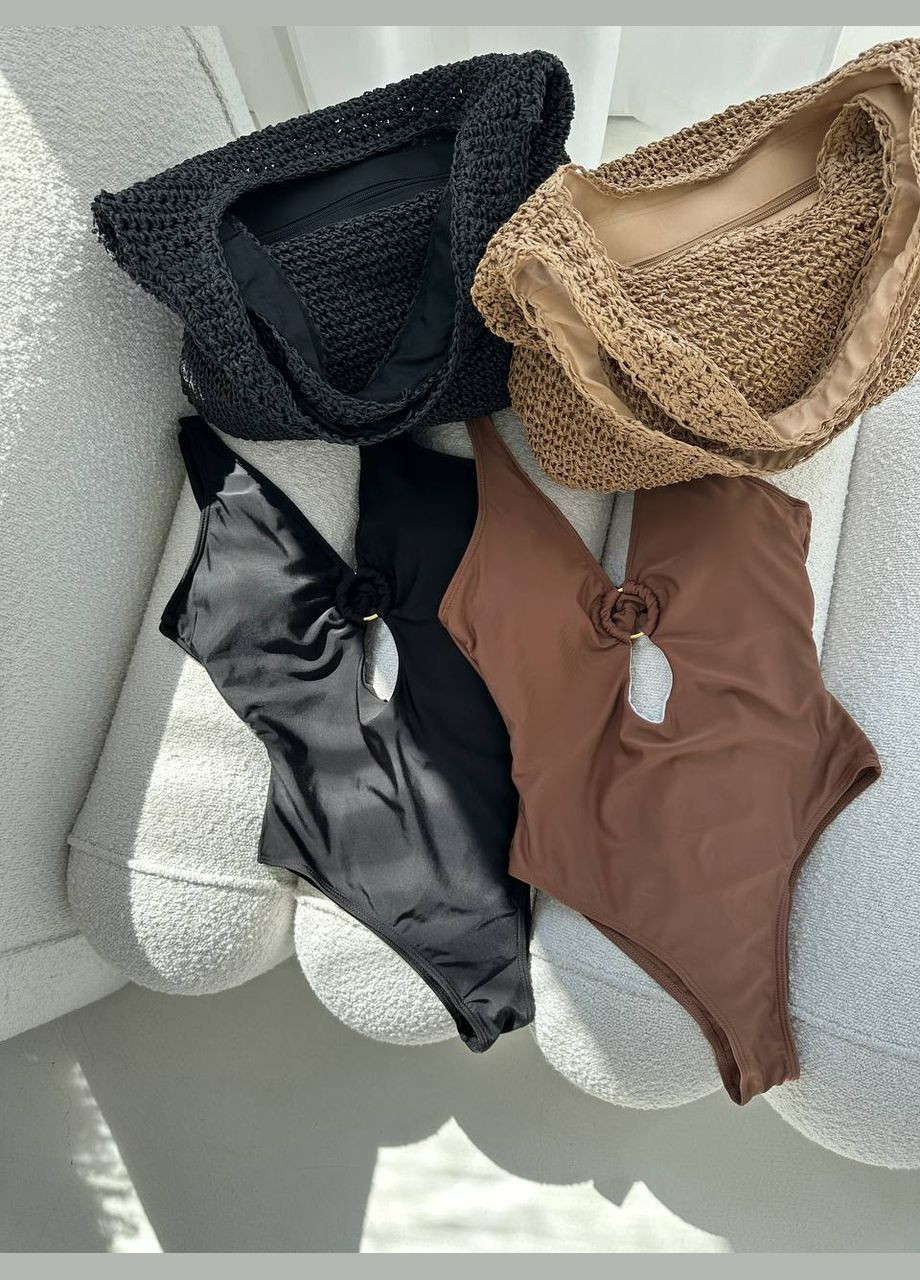 Светло-коричневый летний женский купальник слитный No Brand