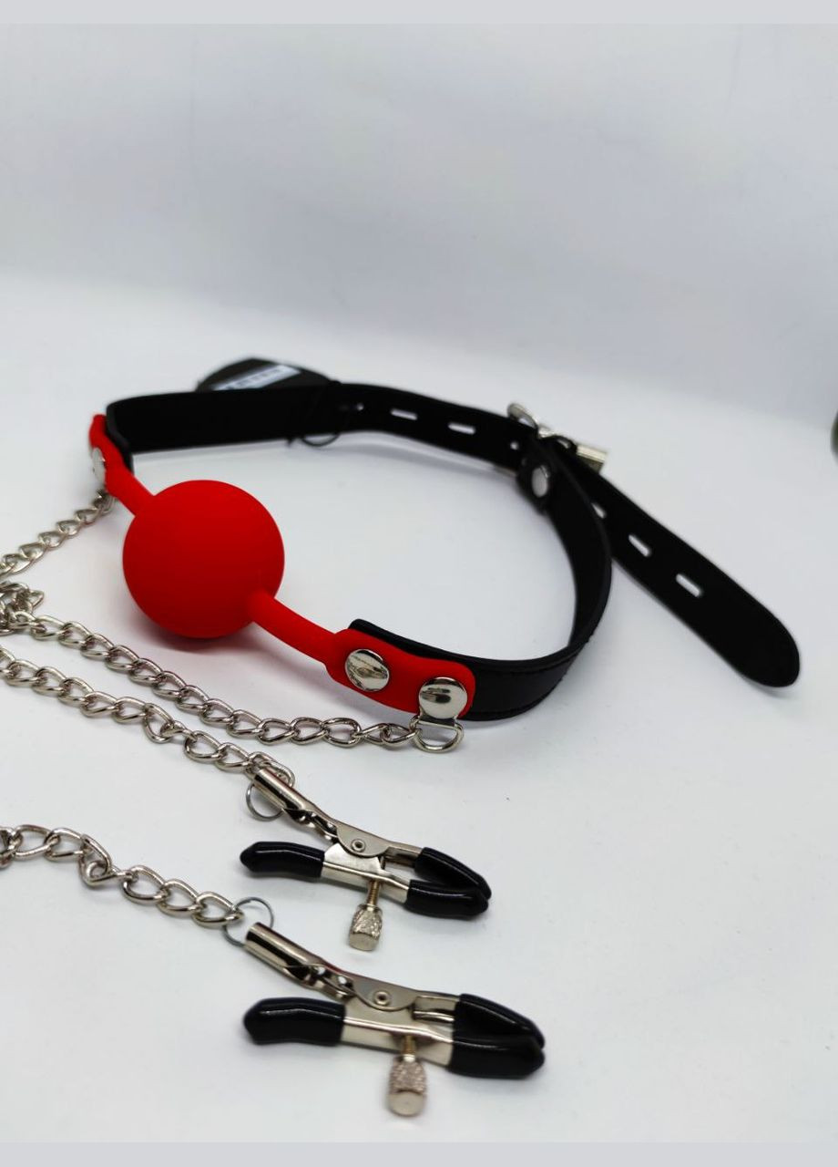 Кляп із затискачами на соски Locking gag with nipple clamps black/red CherryLove DS Fetish (293293817)