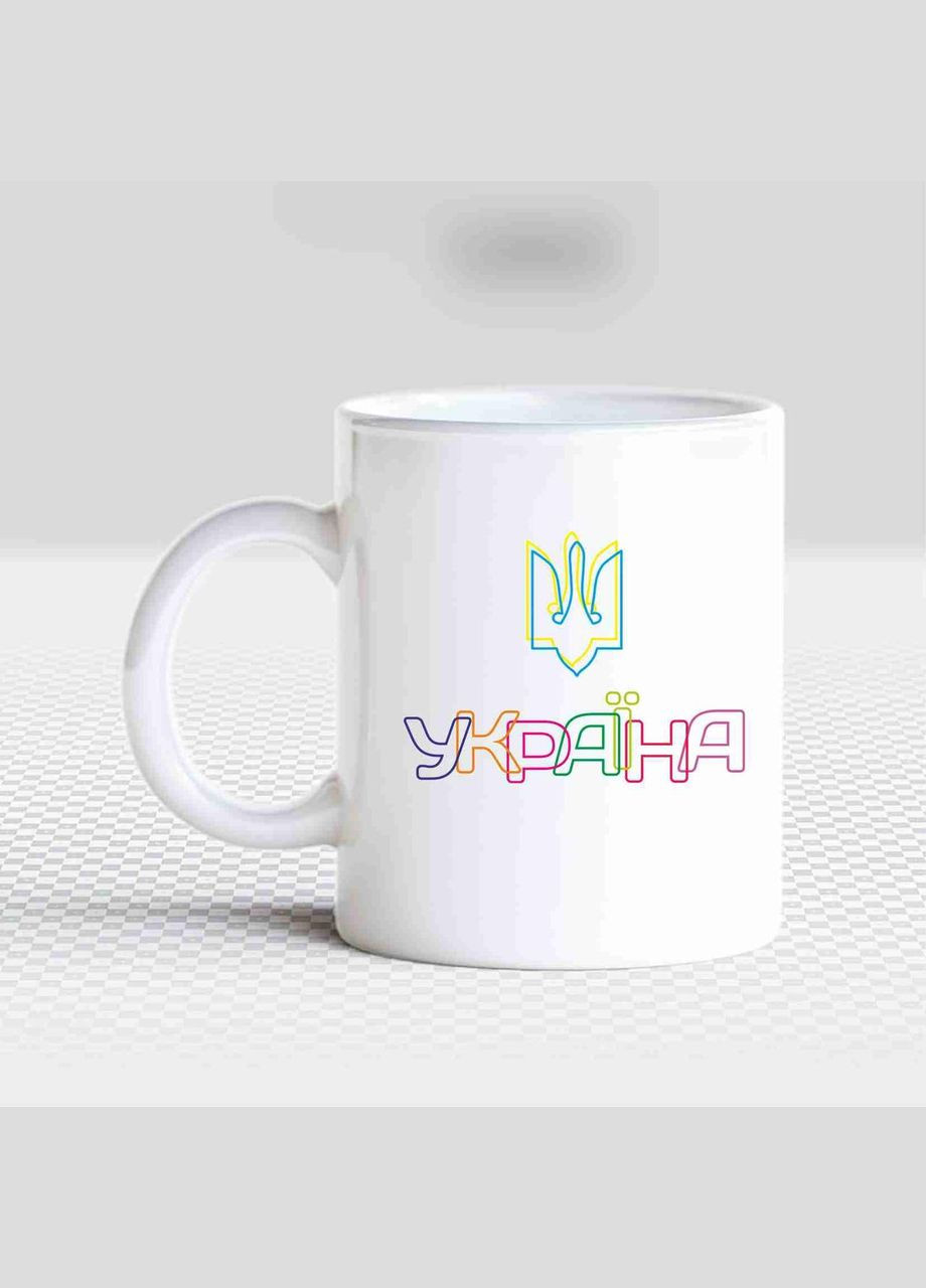 Белая кружка с патриотическим принтом "Герб Украины. Трезубец. Украина" Push IT Кавун Чашка (316113253)