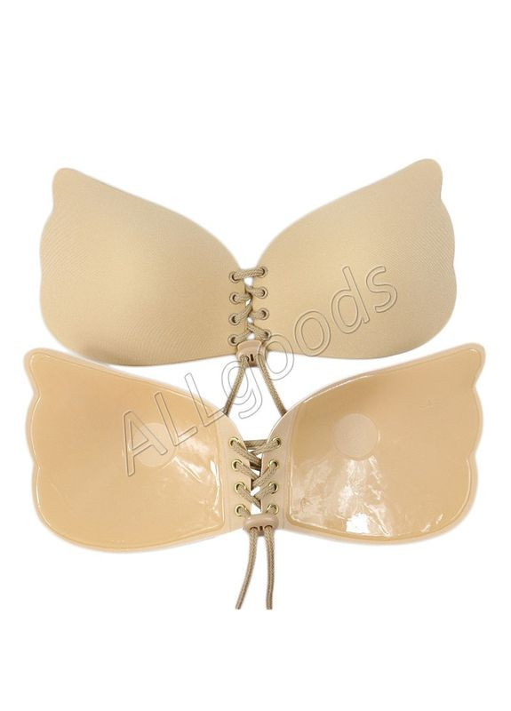 Бежевий бюстгальтер силіконовий метелик на шнурівці ліф невидимка бежевий розмір чаша No Brand