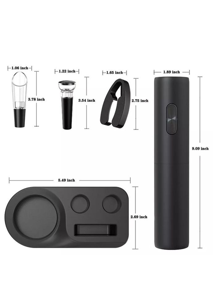 Набір для вина 5в1 штопор на батарейках/аератор/пробка/ніж для фольги 5 предметів Чорний (C051397) Bar (342122453)