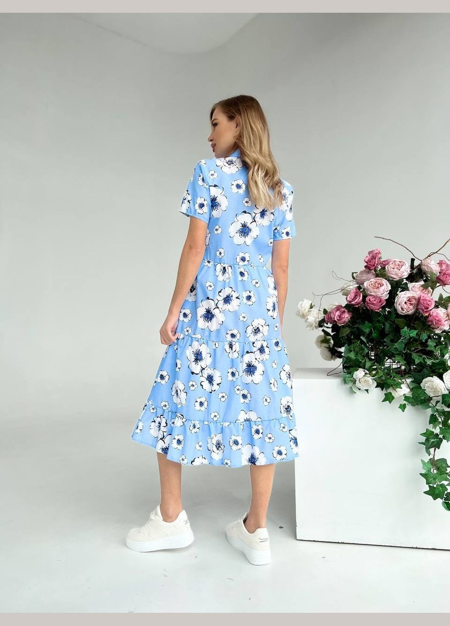 Блакитна повсякденний жіноча сукня-сорочка з квітковим принтом сукня-сорочка MonCher з квітковим принтом