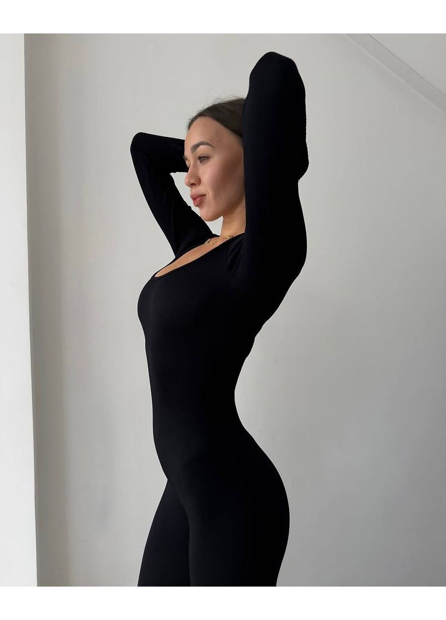 Жіночий комбінезон FINO Mode комбінезон-брюки чорний спортивний, повсякденний, вечірній, кежуал трикотаж, фліс