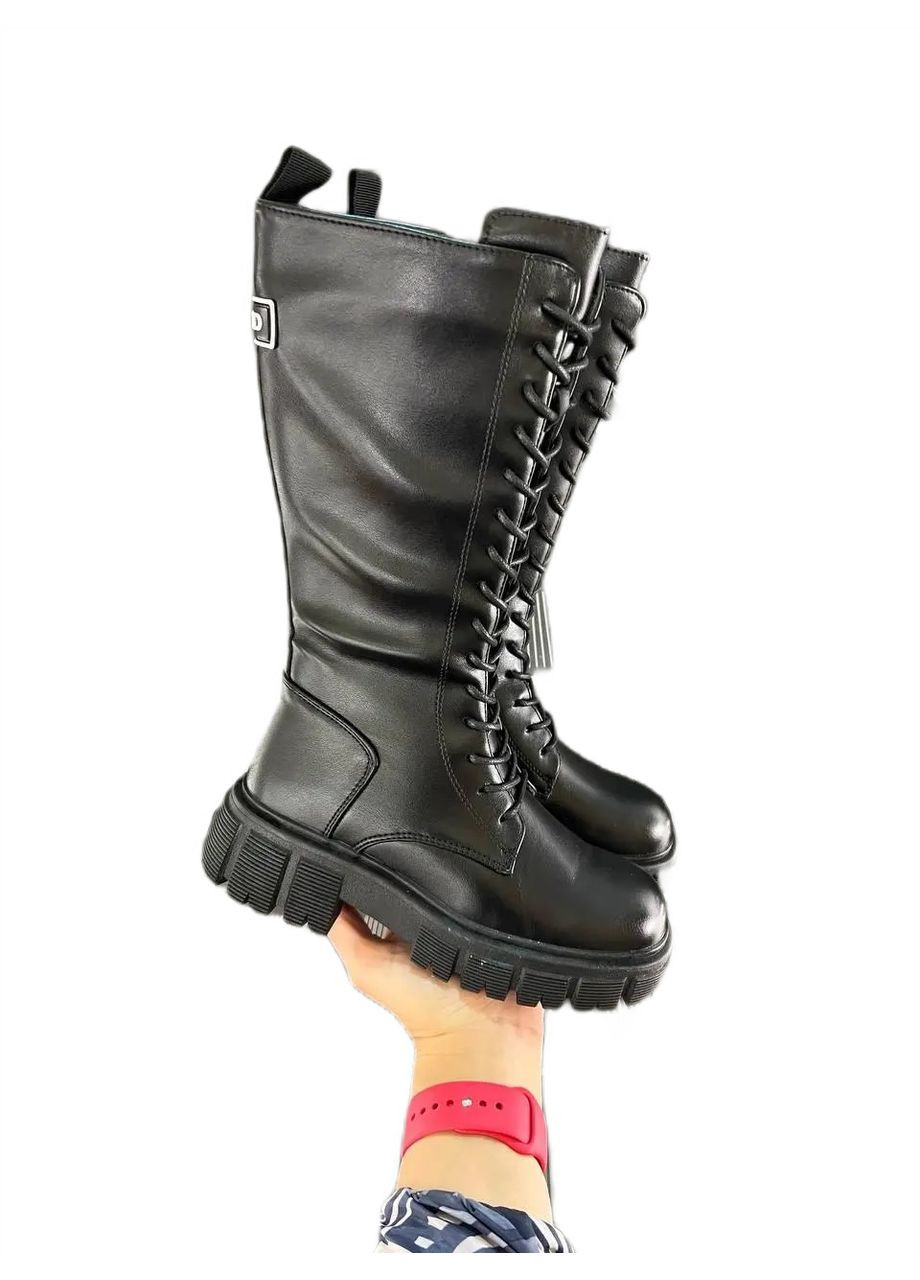 Осенние высокие черные демисезонные ботинки берцы Jong Golf на тракторной подошве, со шнуровкой из искусственной кожи