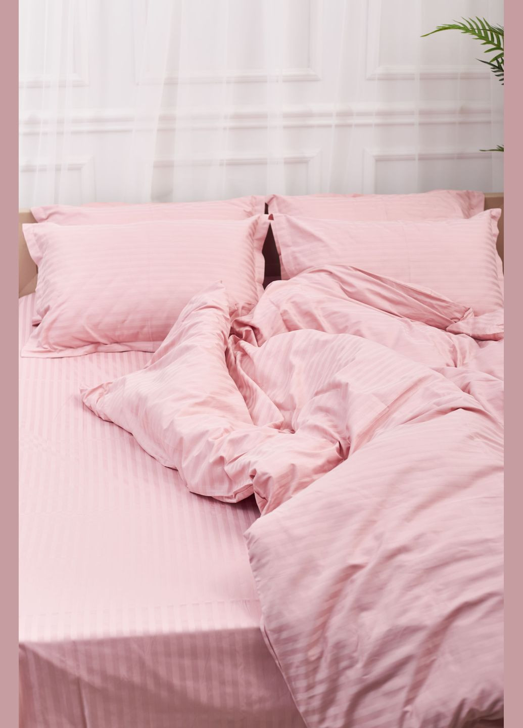 Комплект постельного белья Satin Stripe King Size 220x240 наволочки 4х70х70 (MS-820003609) Moon&Star stripe pink (288044346)