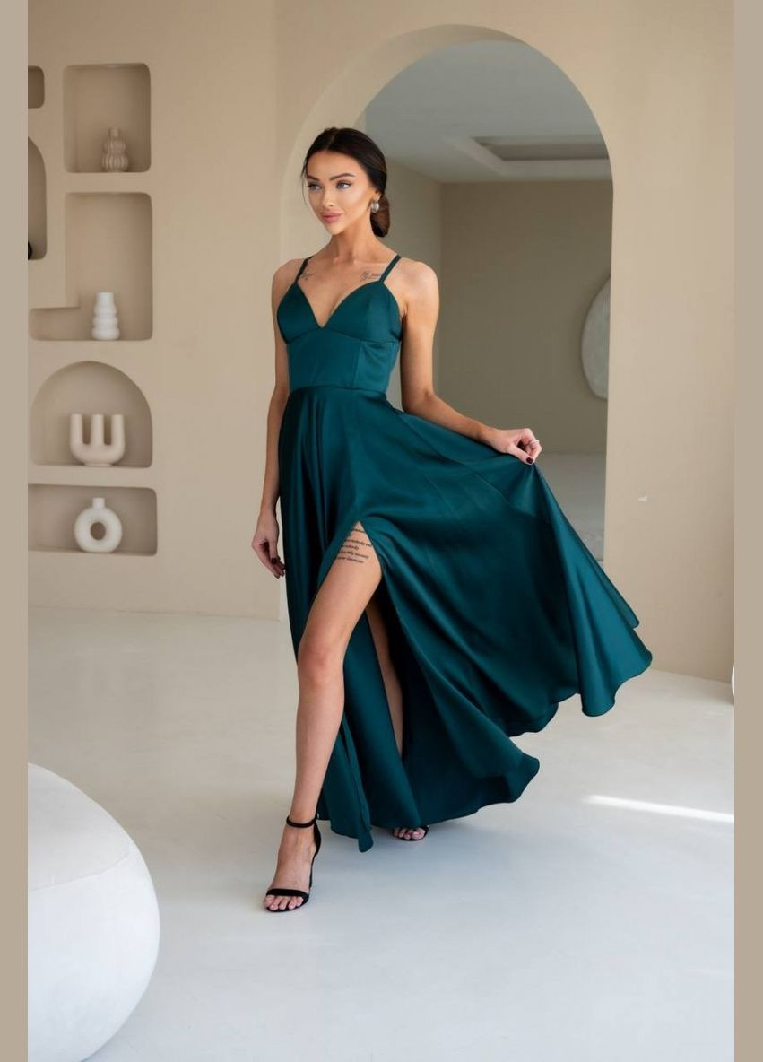 Смарагдова вечірня плаття а-силует First Woman однотонна