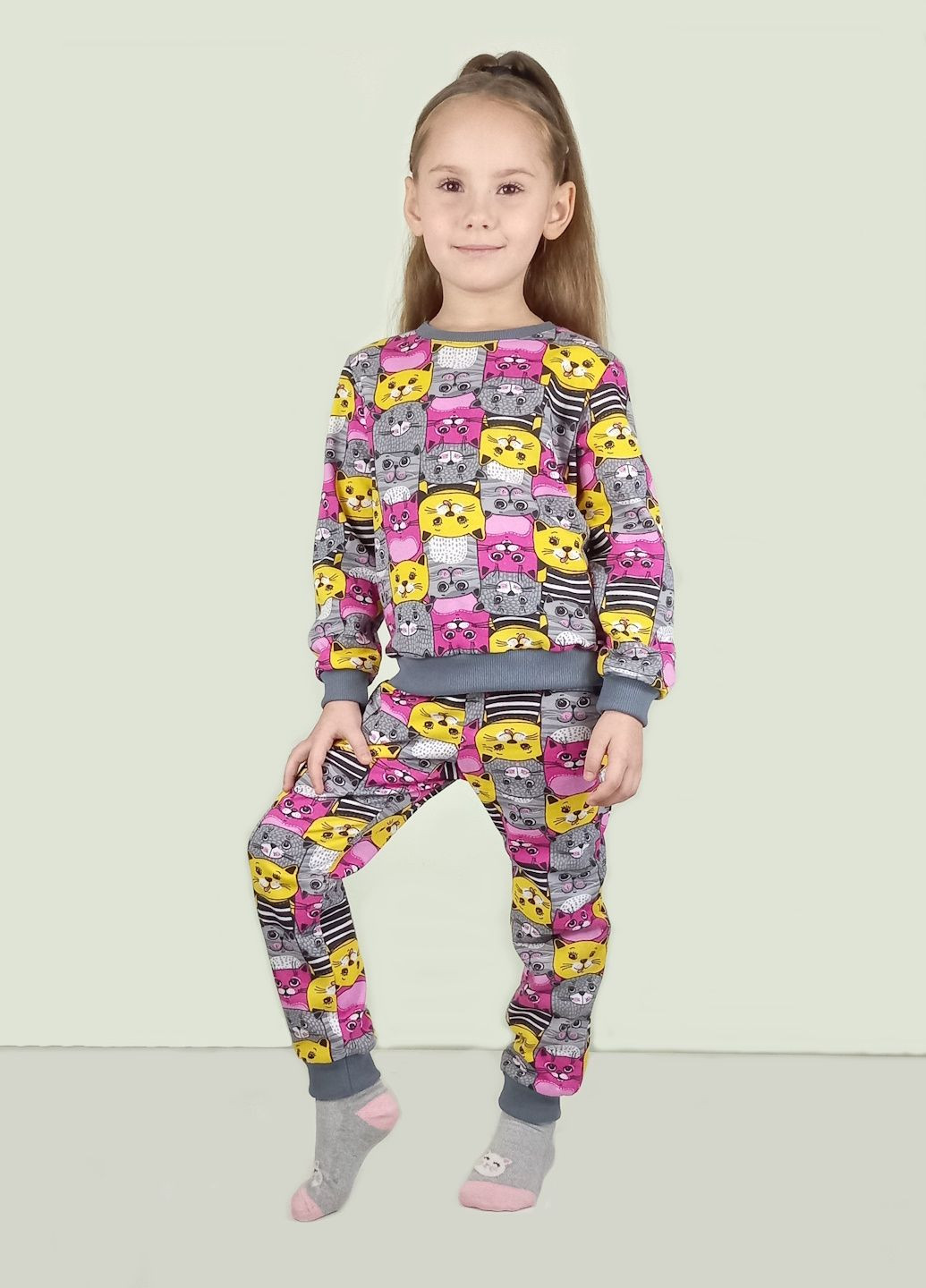 Темно-сірий демісезонний костюм кольорові коти GEX Костюм