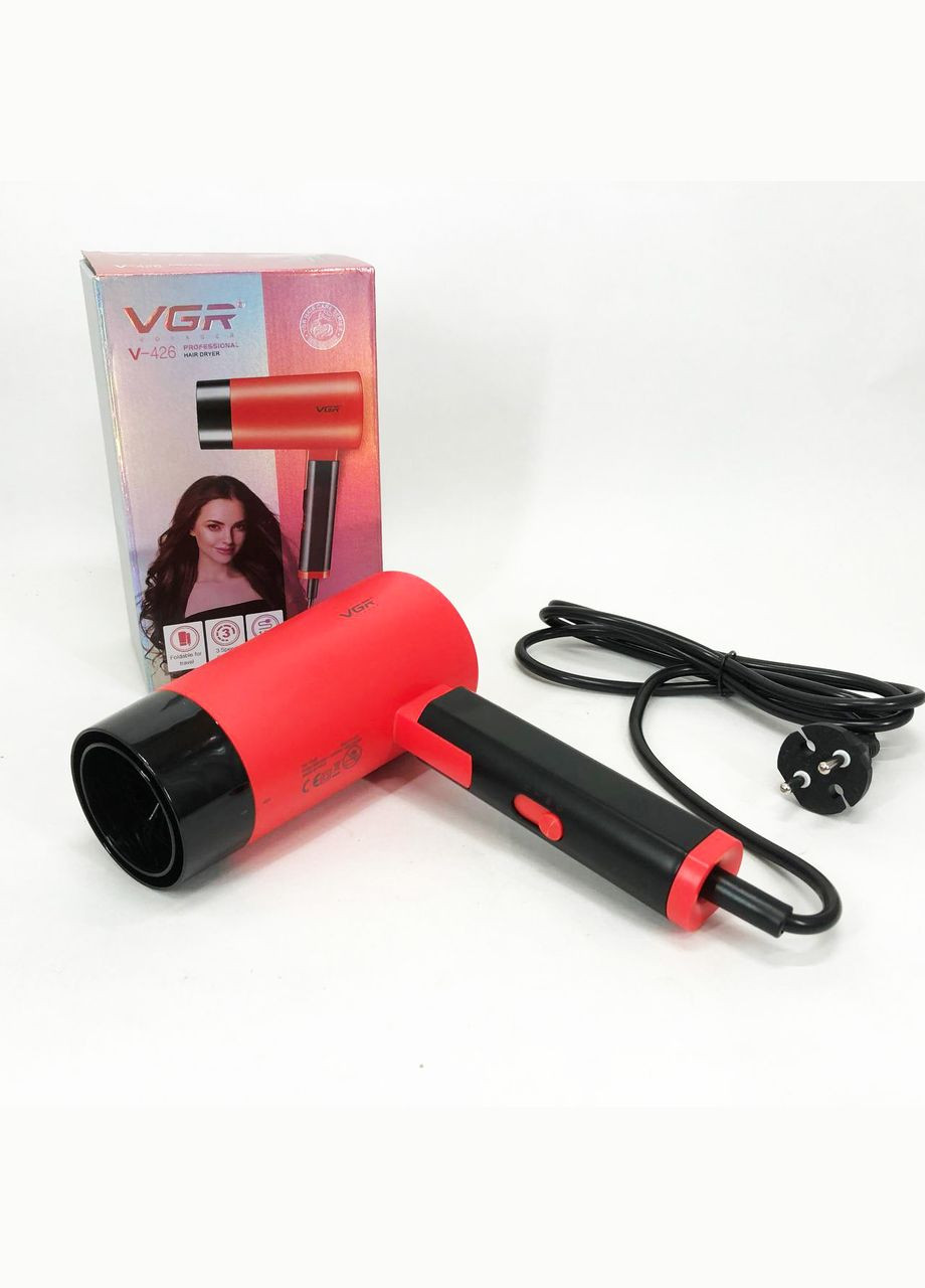 Фен із складною ручкою для волосся V-426 2000Вт, Стильний фен для укладання волосся. Колір: червоний VGR (364666028)