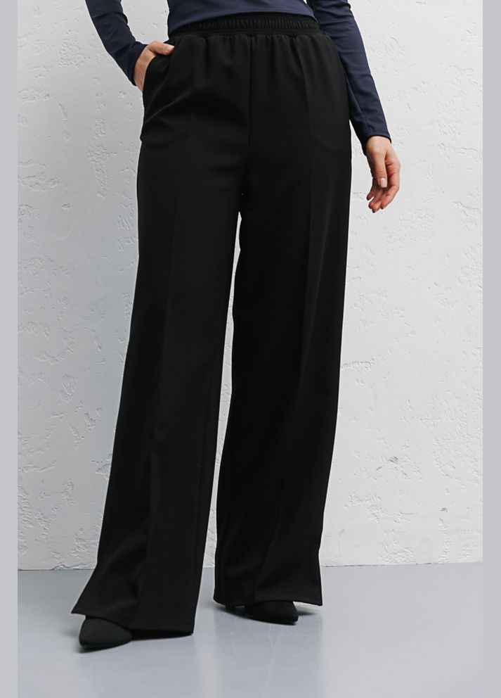 Жіночі брюки чорні з розрізами з боків Arjen (289842313)