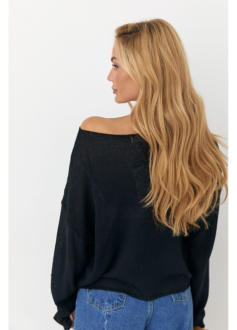 Чорний демісезонний джемпер легкої в'язки вільного крою - лимонний колір Lurex