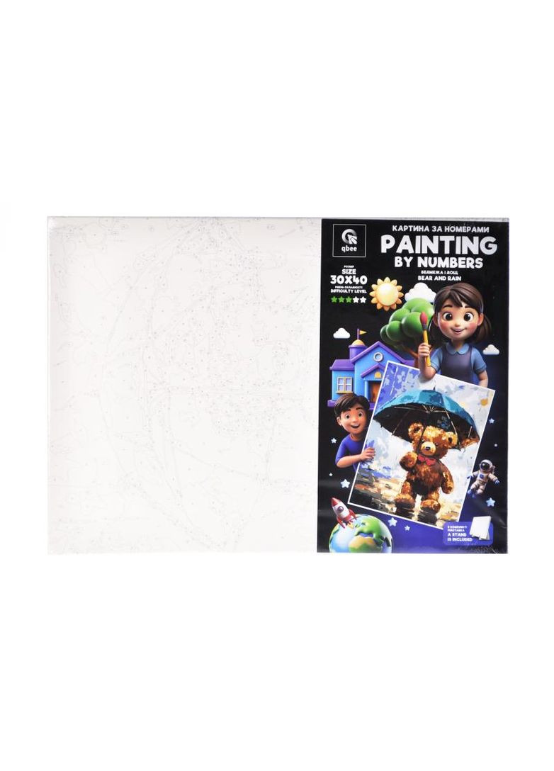 Набор для росписи по номерам 30х40 см QB900-083 "Медвежонок и Дождь" с деревянной подставкой qbee (368709394)
