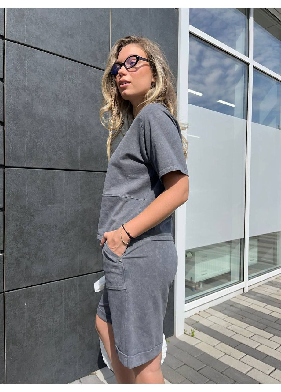 Костюм топ+шорти сірий варений Verena Design (360861201)