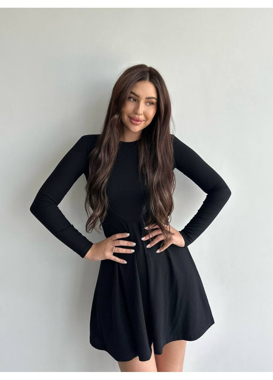 Черное вечернее платье «колокольчик» из рубчика мустанг • нежное и женственное • замеры в описании GD/GL Модний простір однотонное