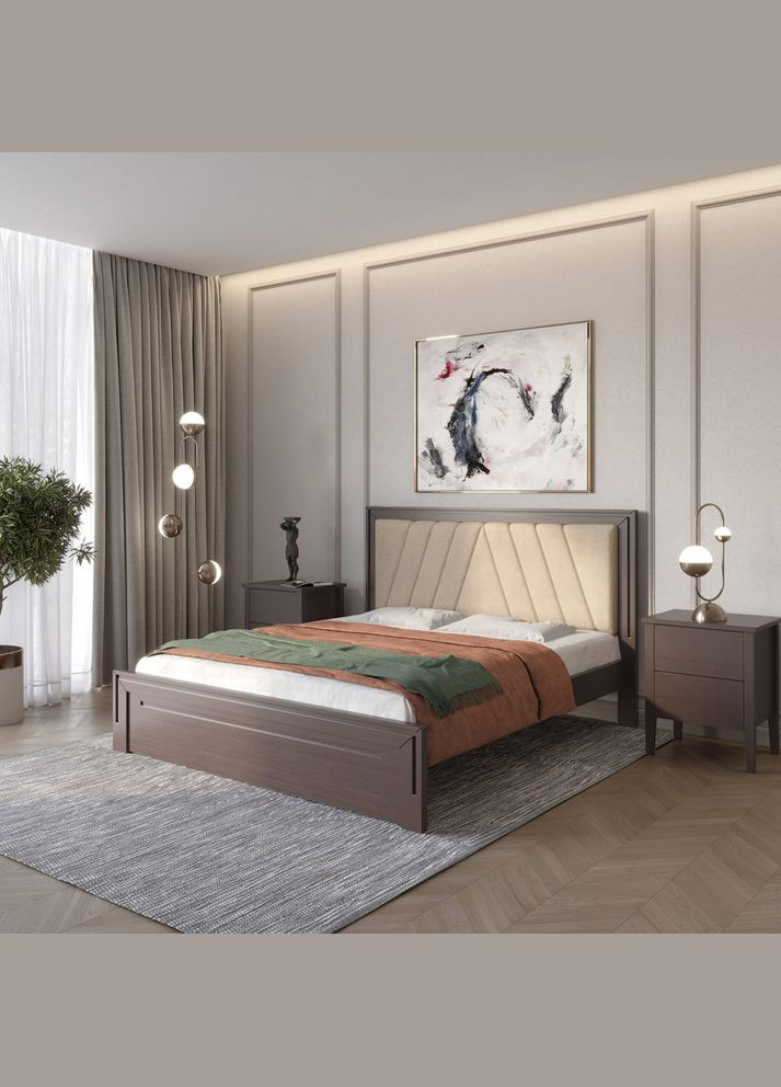 Двоспальне дерев'яне ліжко Торонто Т2 Венге/Аляска 23 (бежевий) 160х200 см (MBG-8099) Mebigrand (366027658)