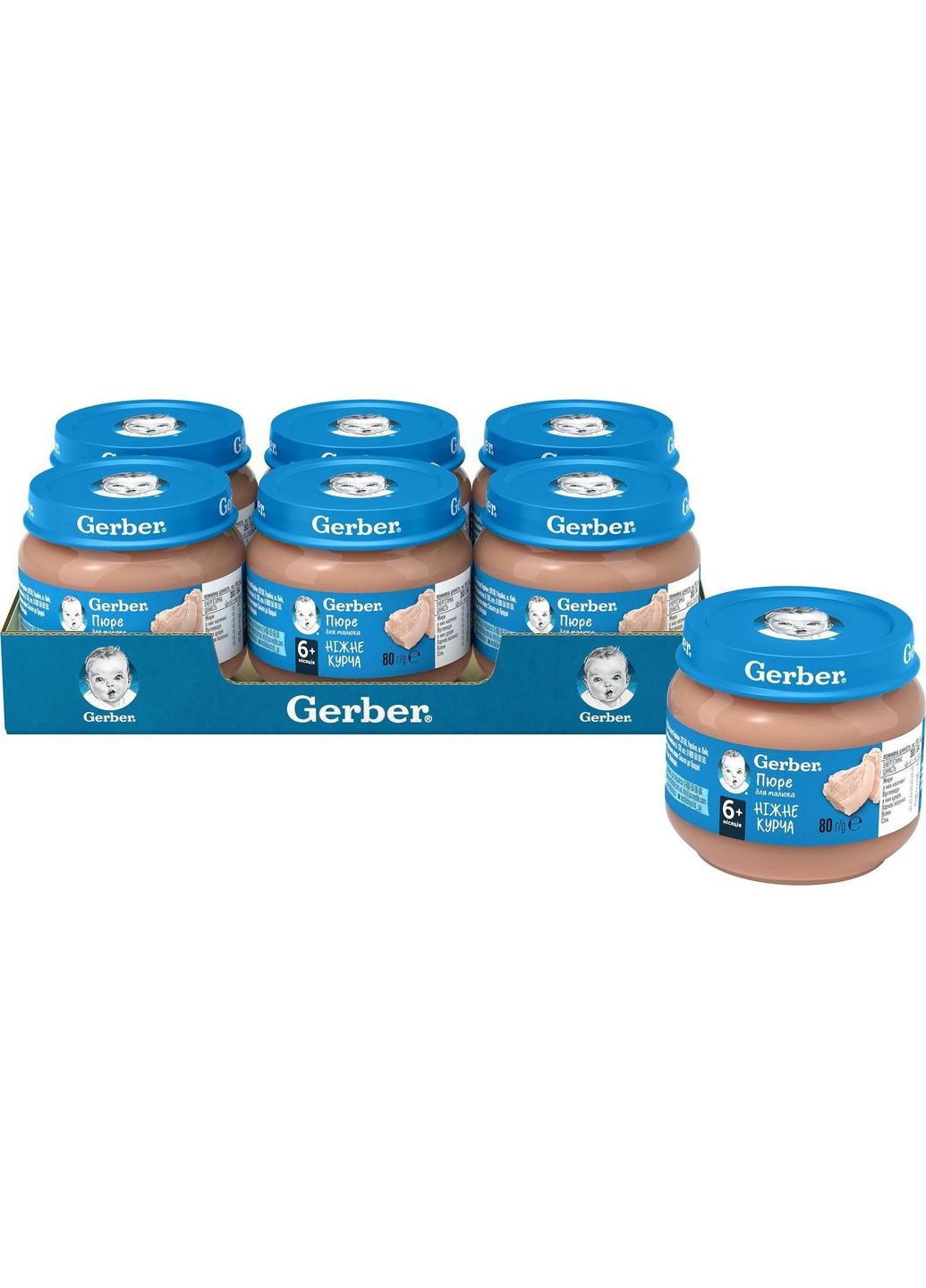 Пюре Ніжне курча, 400 г (5 баночок по 80 г) Gerber (332943420)