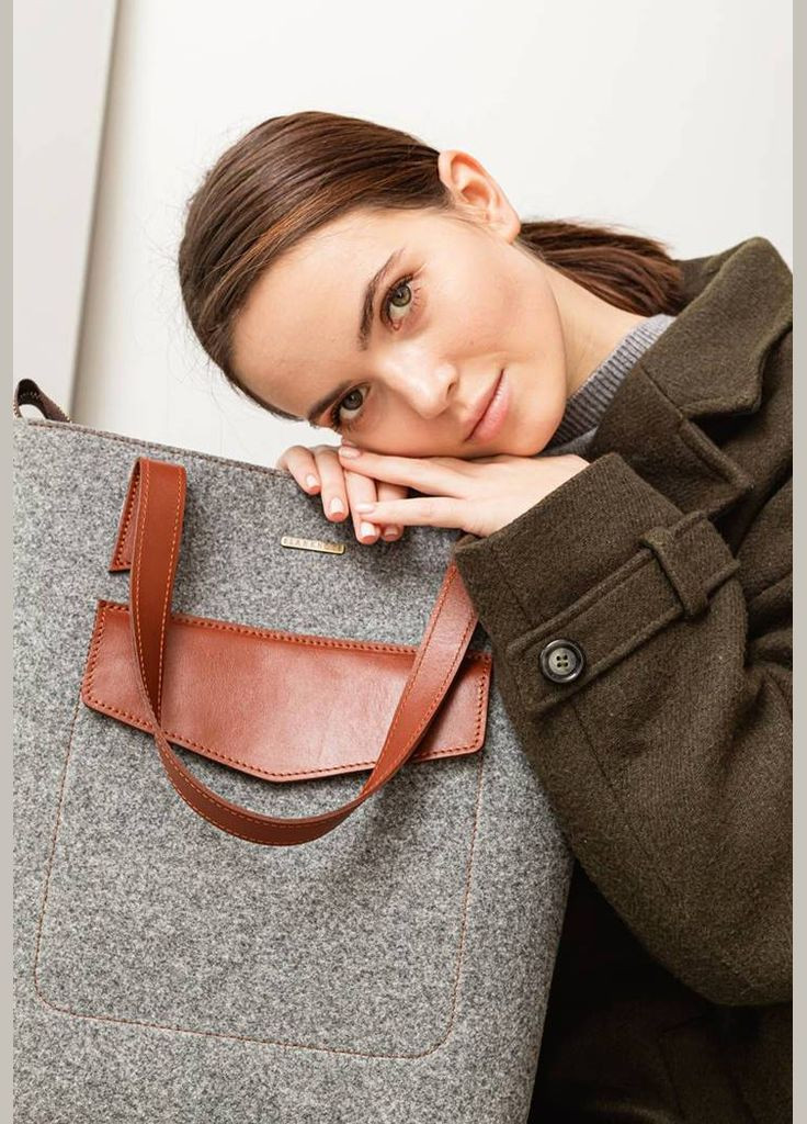 Женская фетровая сумка D.D. с кожаными коричневыми вставками (A-026371) BlankNote Шоппер (327874264)