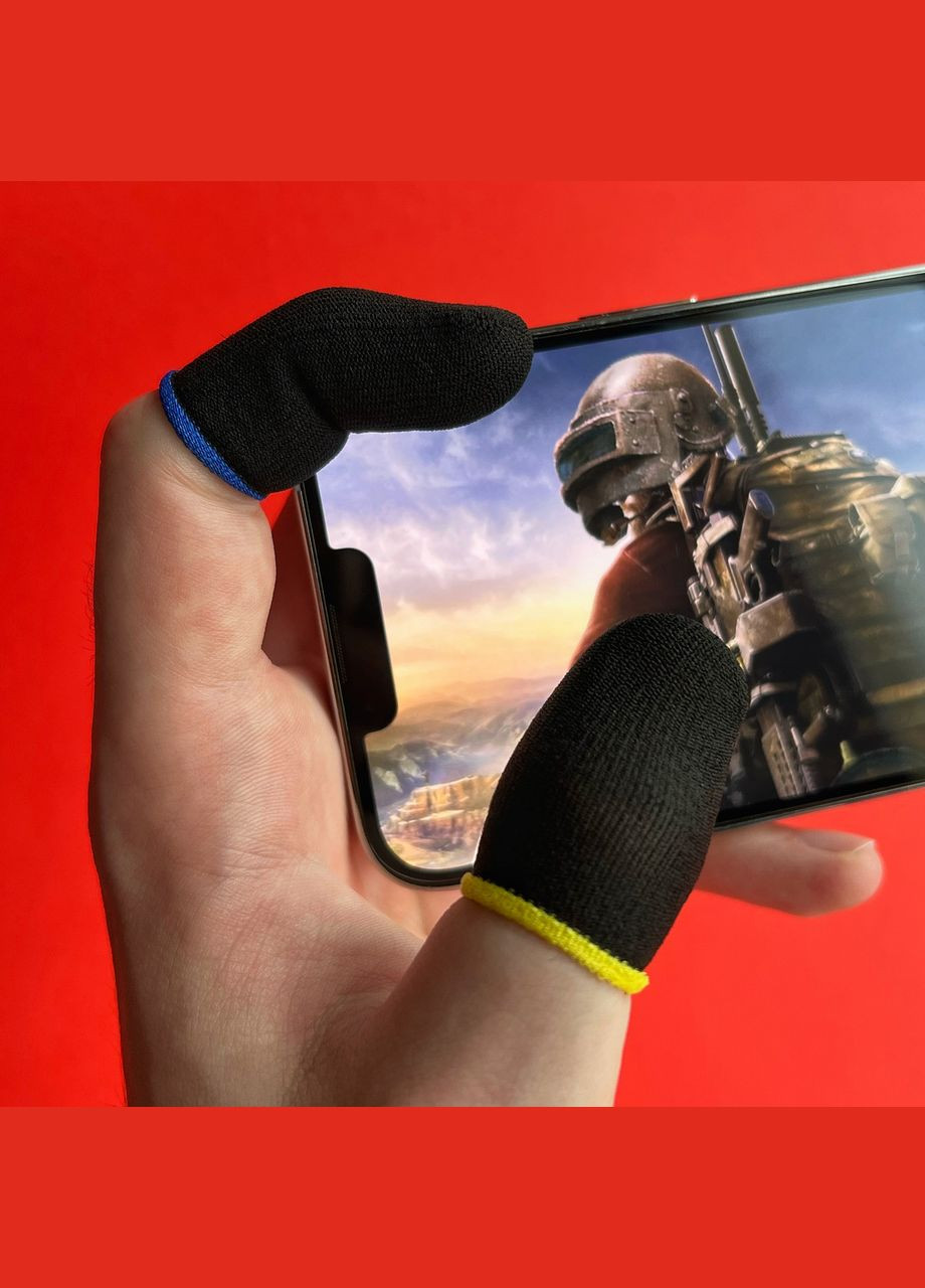 Игровые напальчники 2 пары черные Wasp Feeler желто-синие для игры на телефоне (аналог Flydigi от Xiaomi) No Brand (322400876)