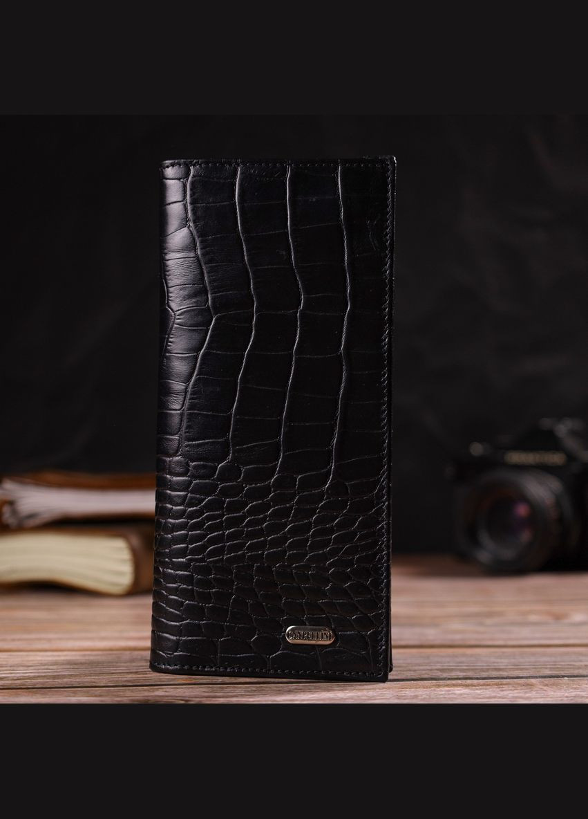 Кошелек мужской Кожаный с тиснением под крокодила 21896 Черный Canpellini (306881498)