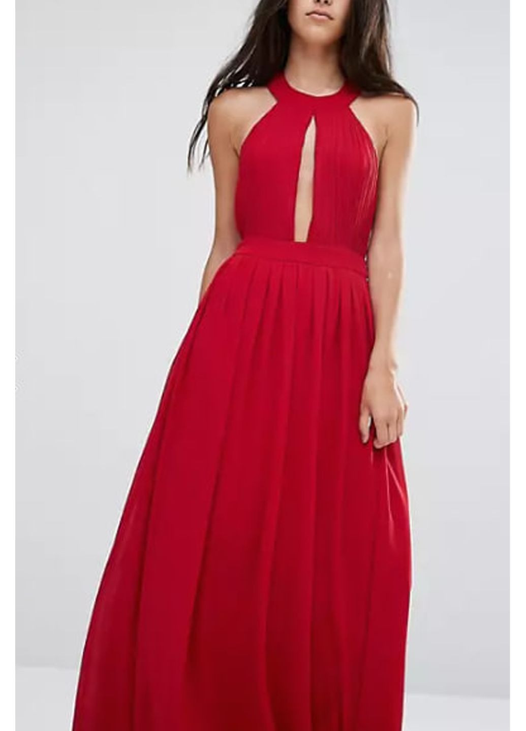 Червона вечірня шифонова максі сукня з відкритою спиною pixie+diamond кльош, з відкритою спиною, з пишною спідницею, з відкритими плечима Pixie & Diamond однотонна
