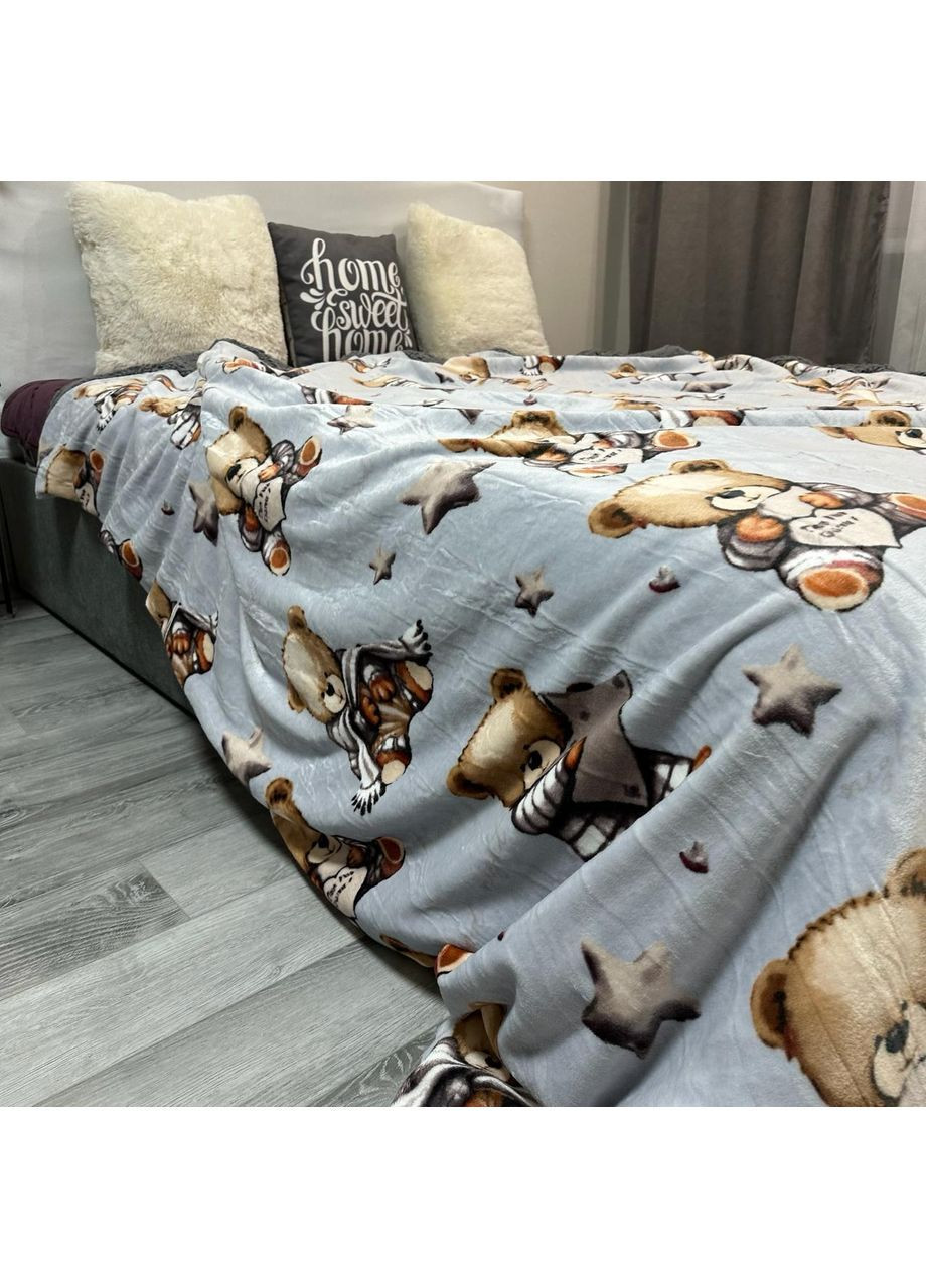 Двосторонній Плед "Comfort & Style" (Велюр + Teddy Fur), розмір 200*220 см сірого кольору з малюнком No Brand (366561123)