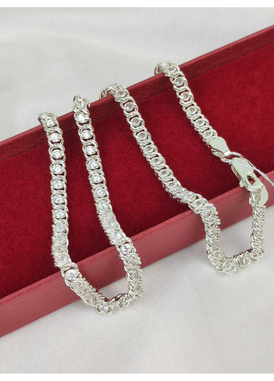 Срібний жіночий ланцюжок 925 проби Арабський бісмарк з камінням 45 см No Brand (366664910)