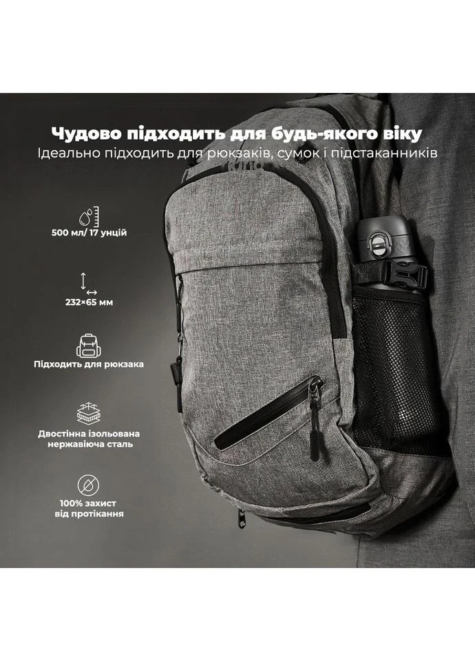 Пляшка для води металева вакуумна 500 мл. Vacuum Insulated, Grey ION8 (383395744)