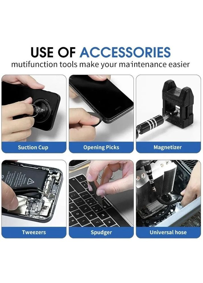 Набор инструментов OEM 117в1 для ремонта электроники телефонов отвертка с 98 битами Allblue Philips (296107913)