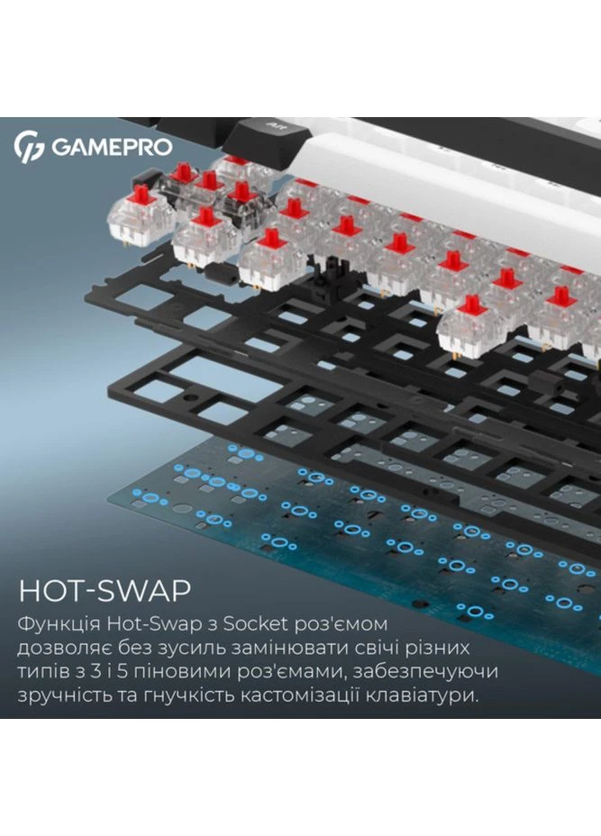 Клавиатура беспроводная игровая механическая MK-210-B Pro Black-White QLAB Orange Switches Hot-Swap GAMEPRO (385407712)