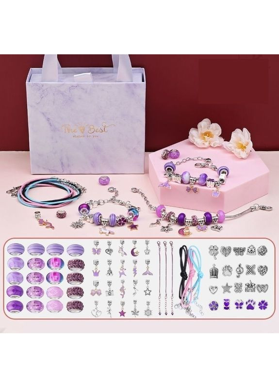 Детский набор для творчества для создания шарм браслетов и колье. из бусин в подарочной коробке 66 шт. No Brand (362700483)