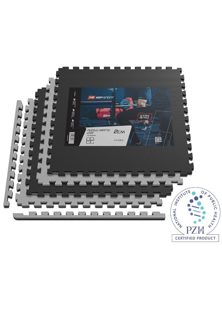 Мат-пазл EVA 2см HS-A020PM - 4 частей черно-серый Hop-Sport (361953065)
