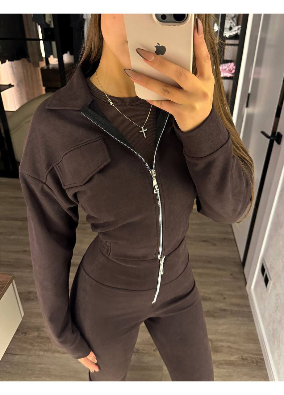 Жіночий замшевий костюм двійка: кофта та штани кльош MonCher (363020932)