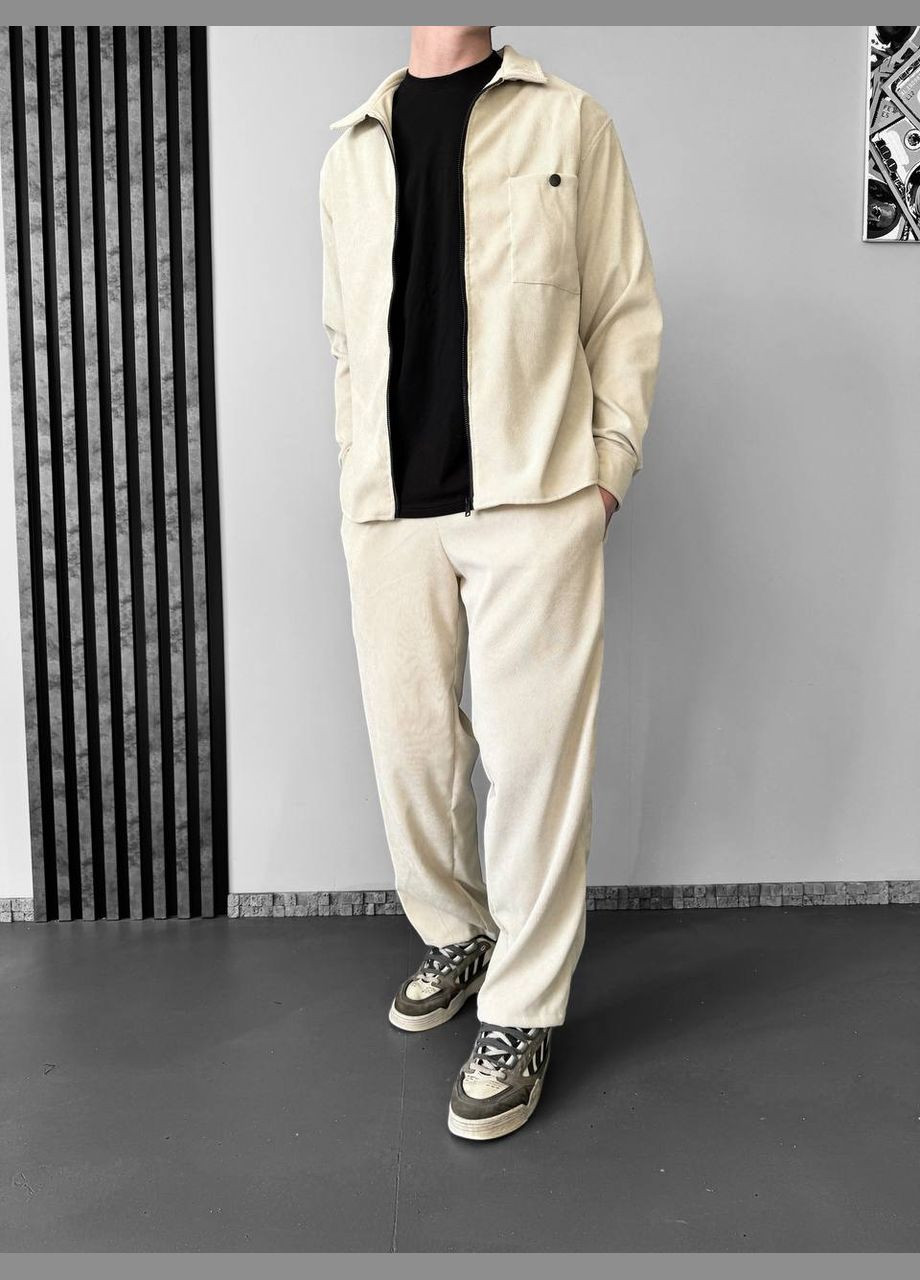 Бежевый демисезонный мужской костюм из микровельвета Seventy.Eight