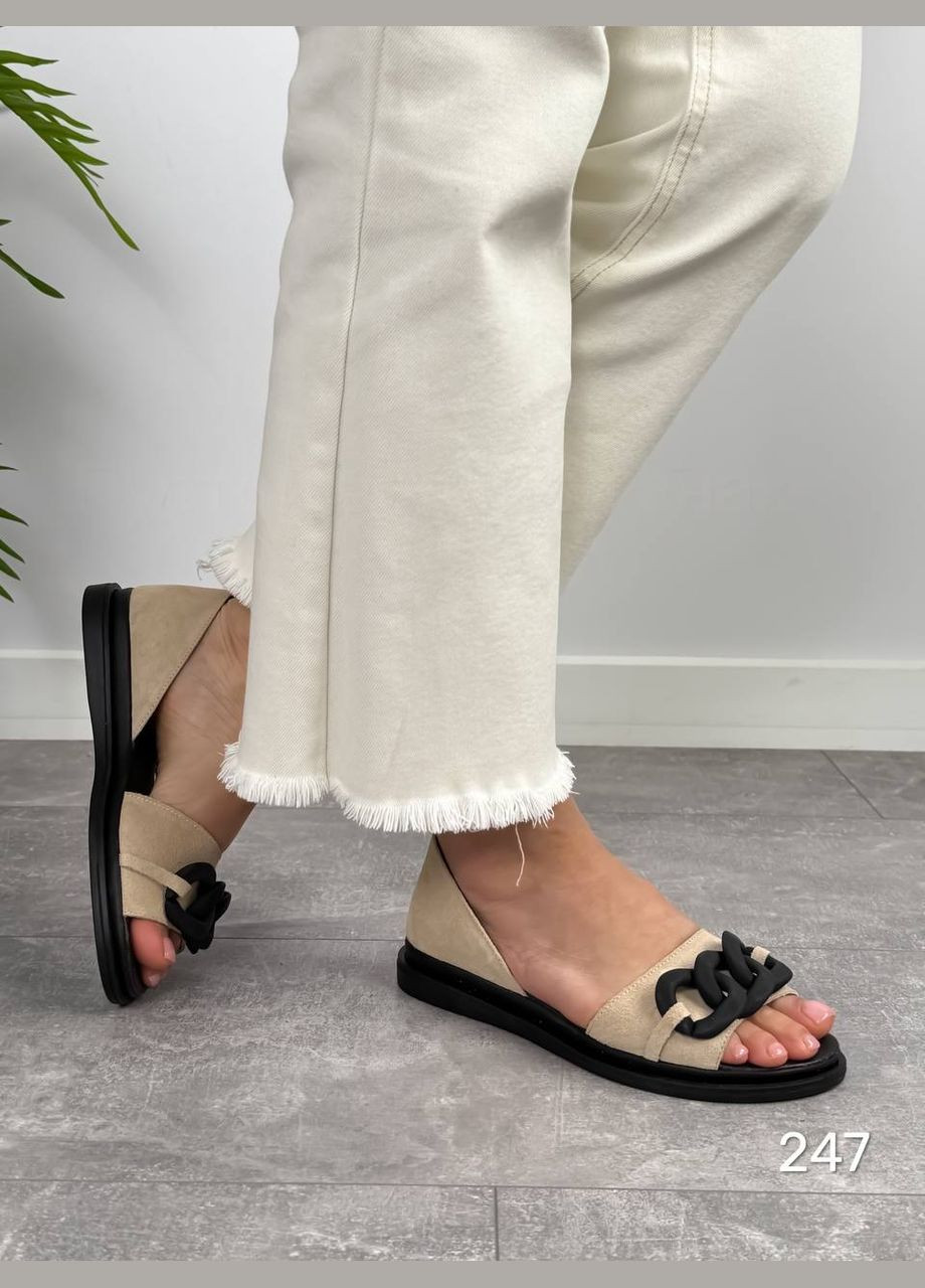 Женские стильные женские балетки | бежевые однотонные цепочки натуральная замша (329454235)